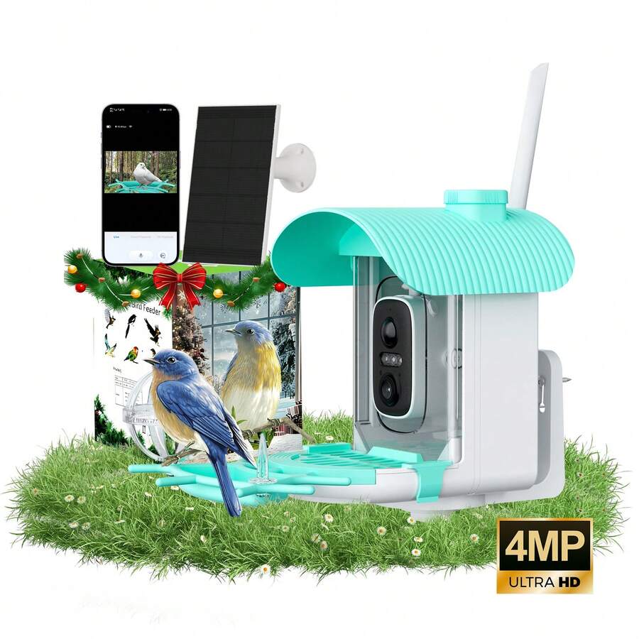 Al Smart Bird Feeder With Camera, Solar-Powered, Equipped With A 4MP HD Camera, 2KResolution, Remote Monitoring, Real-Time Viewing, Detection Alerts, Squirrel-Proof, IP66Waterproof, A Thanksgiving And Christmas Gift, A Dream Gift For Bird Lovers - one-size - View 1