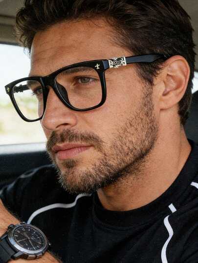 1 Pair Men's Square Black Frame Transparent Glasses, Minimalist Design, Fashionable And Portable, Face-Flattering, Suitable For Daily Decoration, Reading, Gaming, Computer Use, Back To School, Unisex, Can Be Worn With Prescription Lenses
