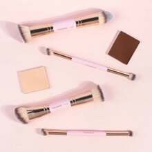 Brochas de  4 Brochas  Premium de Doble Punta Plana/Acodada/Redonda Acodada/Cónica para Pulir Líquidos Cremas Polvos Difuminar y Contornear el Rostro(Oro rosa) - oro rosa - Ver 3