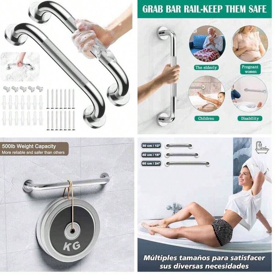 XISH 40CM Barra de  para Bao, Barras de Agarre Antideslizantes para Bao, Pasamanos Acero Inoxidable,para Barra de Agarre Ducha Discapacitados,Ancianos(2pcs) - plateado+40 - Ver 1