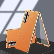 360°Funda de cuero con protección total para ZTE Nubia Red Magic 9s 9 Pro Magic9 Pro+, cubierta trasera de teléfono con vidrio frontal y marco de metal - Naranja - Ver 2