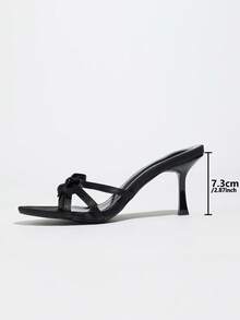 Sandalias de tacón de aguja para mujer, sandalias de verano transpirables tipo mule, sandalias casuales y elegantes con lazo, de punta abierta, cómodas y de tacón alto en color negro - Negro - Ver 5