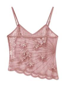 Women's Y2K Sequin Butterfly Cami Tops Sleeveless Spaghetti Strap Sheer Camisole Top Bling 3D Floral Embroidery Tank Crop Tops Summer See Through Backless Shirt Going Out Tops Party Club Streetwear Rave Outfit Beach Vacation Outfits - Hồng - Xem 2