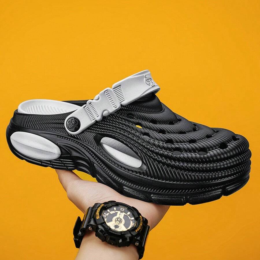 Men's New Breathable Clogs Sandals, Soft Sole Non-Slip Comfortable Slippers For Indoor/Outdoor, Beach, Lightweight & Flexible EVA Material, Thick Sole Comfortable Feeling, Suitable For Summer (Size Run Small, Please Order One Size Up) - Black and Gray - View 1