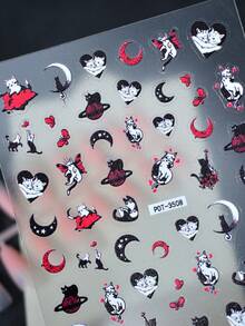 1张梦幻卡通美甲贴纸，包含可爱猫咪、蝴蝶、爱心、神秘星球、月亮、星星等图案，卡通主题，亮面，不对称形状，适合女性DIY或美甲沙龙使用。 - 彩色 - 查看 4