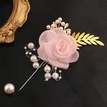 1PC Bride Groom Wedding Elegant Imitation Mesh Rose Corsage Wedding Party Gathering Family And Friends Group Accessories Supplies - 粉紅色胸花 - 查看 5