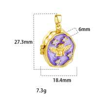 1件时尚项链吊坠，DIY饰品，百搭造型，独特创意彩色珐琅水钻照片盒铜镀金项链吊坠，女士款