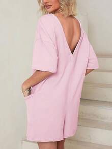 Women's Oversized Romper Casual Loose Fit Short Sleeve Summer Jumpsuit With Pockets Beach Vacation Everyday Wear - Hồng - Xem 2