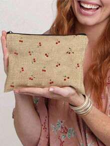 轻便樱桃蝴蝶结化妆包 - 时尚樱桃蝴蝶结印花化妆包，轻便拉链化妆袋，旅行洗漱收纳包，多功能洗漱包，无香型，男女通用，不防水，化妆品收纳袋，迷你化妆包，旅行化妆箱，化妆刷收纳袋 - 彩色 - 查看 5