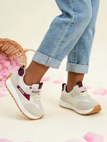 2026春季儿童酒红色网面运动鞋，男女童通用款魔术贴透气软底防滑休闲鞋 - 中紫紅色 - 查看 7