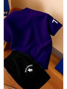 Men's T-Shirt And Shorts Set - New Summer Collection - Modern - Premium Cotton - Purple - View 2