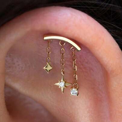 1pc Exquisite And Elegant Star Cubic Zirconium Fringed Cartilage Earrings For Women Suitable For Dates Parties Music Festivals And Daily Wear Ideal Gift For Valentine's Day Mother's Day Or As Jewelry For Everyday Wear High-Quality Versatile