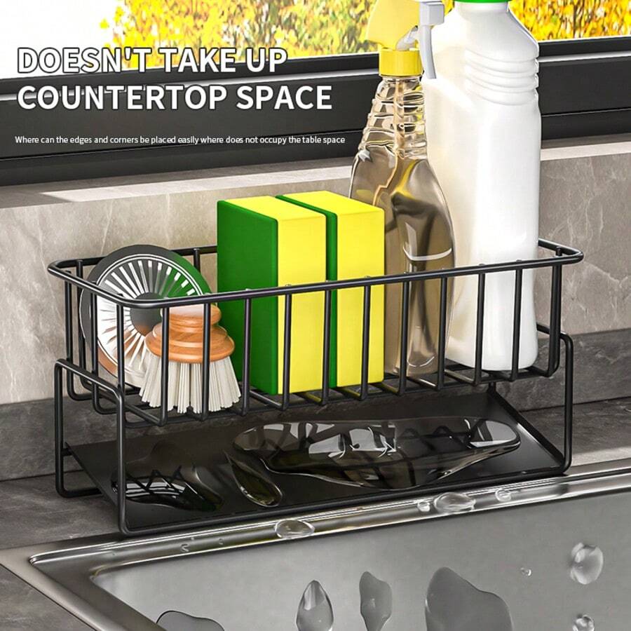 1个多功能壁挂式沥水架，厨房置物架，免打孔抹布架，壁挂式调味料架，家用沥水篮，水槽收纳整理架，皂海绵架，家居厨房用品
