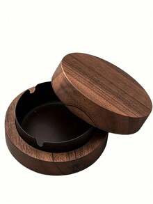 1pc Stainless Steel & Wood Creative Covered Ashtray For Home & Office Use - Multicolor - View 7