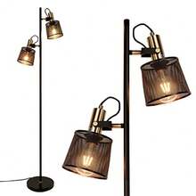 2 Way Industrial Retro Black Iron Metal Net Floor Lamps With Adjustable Switch Plug In For Living Room Bedroom Office - As Pic - View 1