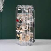 1pc Clear Plastic Jewelry Organizer - Foldable Multi-Purpose Rectangular Earring And Necklace Display Stand, No Power Needed, Jewelry Towers - Multicolor - View 7