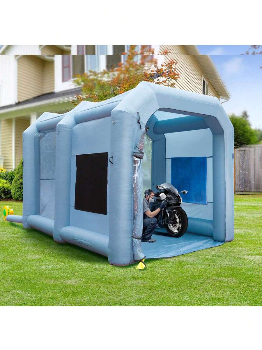 Inflatable Paint Booth 13x10x9ft Inflatable Spray Booth 900W High Powerful Blowers Spray Booth Tent Car Paint Tent Air Filter System For Car Parking Tent Workstation Motorcycle Garage - Blue - View 1