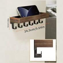 1 pieza Organizador de pared montado en la pared de madera vintage con 6 ganchos, estante de almacenamiento flotante y soporte para llaves/correo. Organizador de entrada de estilo nórdico minimalista con bandeja de madera, multiusos para cocina, dormitorio, baño y pasillo. Decoración del hogar ideal, adecuado como regalo de Navidad, Año Nuevo, cumpleaños, Día de la Madre para amigos y madres. - Multicolor - Ver 6