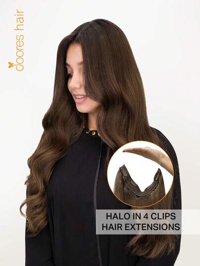 DOORES Hair Halo Hair Extensions Real Human Hair, 12-22 Inch 70-120g Invisible Wire Hair Extensions 100% Human Hair Chocolate Brown Hair Halo Extensions For Women With Adjustable Clips And Secret Wire – Daily Use, Easy To Wear & Invisible For Winter, Christmas, Cosplay, Campus And Date Night