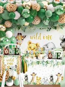 1件丛林动物狮子木制摆件，适合1-2岁宝宝生日派对，生日派对背景装饰、桌面装饰摆件，狮子主题木制摆件，家居装饰，生日礼物，一周岁生日派对装饰，宝宝迎婴派对装饰礼物 - 彩色 - 查看 6