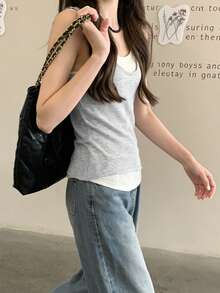 Sleeveless 2 In 1 Tank Top For Women, Summer - Light Grey - View 7