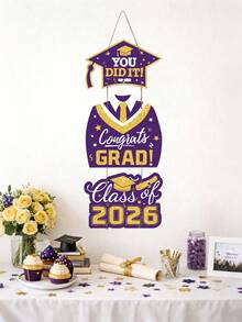 2026 Purple Graduation Decorations Door Signs Congrats Grad Class Of 2026, Graduation Wreath Hanging Signs Photo Booth Prop For Senior Party - Purple - View 7