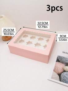 3pcs/6pcs Valentine's Day & New Year 12-Piece Window Cookie/Candy Boxes, Containers For Holidays, Weddings, Birthdays, Baking Supplies, 12-Cup Cupcake Boxes, Premium Cake Packaging - Multicolor - View 12
