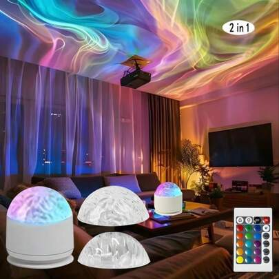 1pcs  16 Color LED RGB Aurora Water Ripple Projector Light - Multifunctional Remote-Controlled USB Night Light For Home Relaxation, Party Ambiance & Holiday Decor