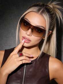 1pc Frameless Wrap-Around Y2K Style Fashion Glasses For Women, Fashionable Ins Street Style, Suitable For Summer Vacation, Beach, Retro Gradient Color Oversized Futuristic Avant-Garde Fashion Glasses - 漸層 - 查看 4