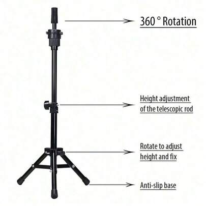 Adjustable Wig Stand, Wig Holder Head Styling Wig Training Mannequin Head Tripod Stand For Salon And Home Use - Height And Legs Adjustable Beauty Salon Training Stand, Suitable For Hairdressing, Beauty, And Hair Styling Practice - Unisex Adult Wig Model Support