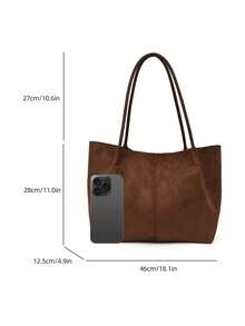 1pc Women's Faux Suede Tote Bag Shoulder Bag Large Capacity Oversized Scratch Resistant And Wear-Resistant Pouch For Passport Money ID Card Credit Card Lightweight For Commute/Commuting Casual Fashion Solid Color - Mocha Brown - View 5