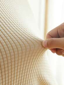 1 bộ bọc ghế bành co giãn, màu trơn, chất liệu jacquard, phù hợp cho mọi mùa. - Vàng nhạt - Xem 7
