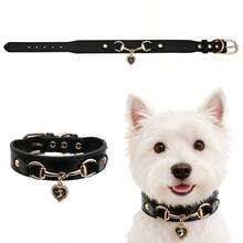 Leather Dog Collar With Heart-Shaped Crystal Pendant, Suitable For Small Dogs, Cats And Dogs. Cute Pet Collar With Shiny Crystal Pendant