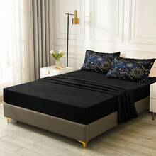 Queen Blue Galaxy Comforter Set Bed In A Bag - 8PC Gold Moon & Stars Bohemian Universe Bedding - 藍色1 - 查看 6