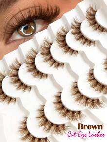 Rikuaild 7 Pairs Reusable Fluffy Brown False Eyelashes, Cartoon Style, Transparent Lash Bands, Natural Look, Criss-Cross Curly Cat Eye Fox Eye Effect, Lightweight Faux Mink Lashes, Makeup Essential - Criss Cross lashes - View 1