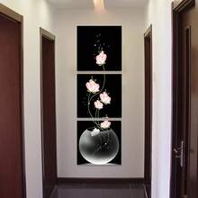 3 piezas de arte de pared de lienzo cuadrado con flores rosas sin marco, tema floral, perfecto para decorar la sala de estar, el dormitorio, el comedor, la oficina, la cafetería, para uso en interiores - Multicolor - Ver 3