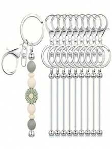 16pcs Blank Metal Beaded Keychain Pendant DIY Accessories Set, Suitable For Beaded Pendant Keychain Making, Jewelry Making Crafts - Keychain Accessory Kit - View 18