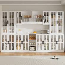 VOWNER 3Pcs Kitchen Hutch Storage Cabinet Set With Open Countertop,12 Grid Glass Doors Pantry Cabinet With Adjustable Shelves For Organizing Essentials,Dining Room - 白色 - 查看 11