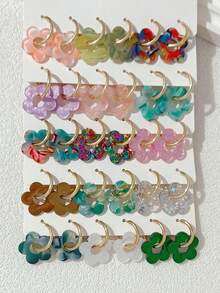 LADYCOCO 3/15 Pairs Fashionable & Cute Hollow Pendant Earrings, Suitable For Women's Dating, Party And Daily Wear - Multicolor - View 1