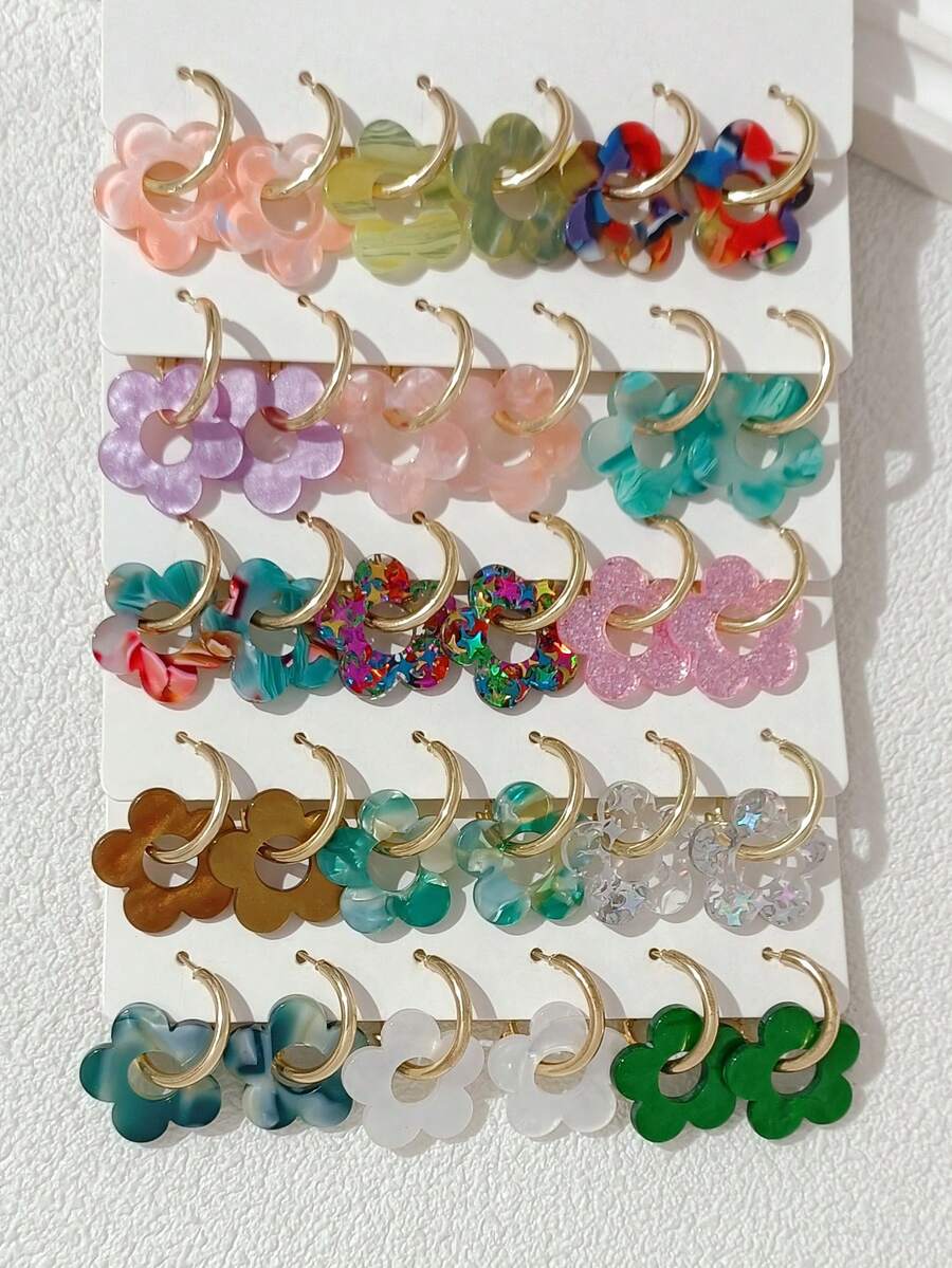 LADYCOCO 3/15 Pairs Fashionable & Cute Hollow Pendant Earrings, Suitable For Women's Dating, Party And Daily Wear - Multicolor - View 1