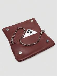 1pc Women's Chain Shoulder Bag, Crossbody Bag, Litchi Grain Underarm Bag With Chain, Minimalist Fashion Small Square Bag, Shoulder & Crossbody Bag With Detachable Strap - 酒紅色 - 查看 5