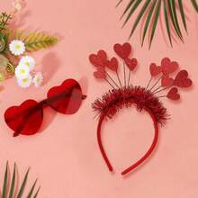 Conjunto de acessórios para o Dia dos Namorados com corações vermelhos (2/3 peças): tiara de coração vermelho, óculos em formato de coração, meias, decoração combinando para casais com tema de festa, adereços para fotos. - Multicolorido - Ver 13