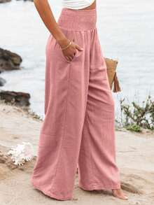 Loose High Waist Wide Leg Casual Pants For Women, New Arrival Autumn Spring - Baby Pink - View 3