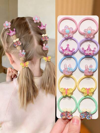 10pcs Cute Hair Scrunchies Set - Star, Flower, Butterfly, Rabbit, Cherry Designs, Fashion Versatile Hair Accessories Gift For Lovely Girls, Suitable For School, Outdoor, T-Shirts, Dresses, Ponytails, Braids, Bangs, Multiple Adorable Styles