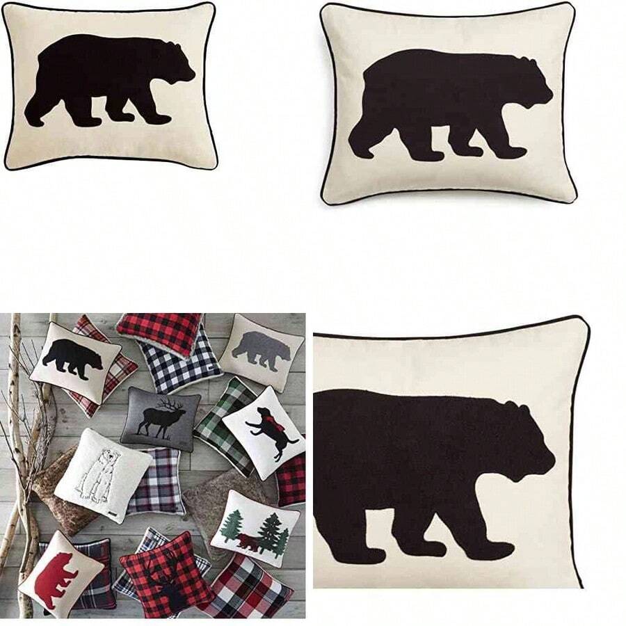 Eddie Bauer Bear Twill Decorative Pillow Black - oso sarga negro - Ver 1