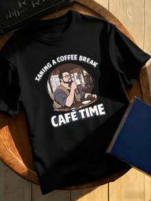 T-shirt graphique grande taille << Pause café », tissu de haute qualité, col rond, coupe confortable, imprimé graphique unique - Noir - Voir 2
