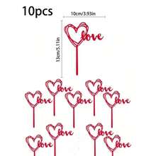 20pcs Red Heart Cake Toppers - Plastic Cake Flags Designed As "Love" Letter, Suitable For Birthday, Wedding, Anniversary, Graduation, Valentine's Day - Holiday Dessert Decor, Cake Accessories, Birthday Cake Decorations - Multicolor - View 5