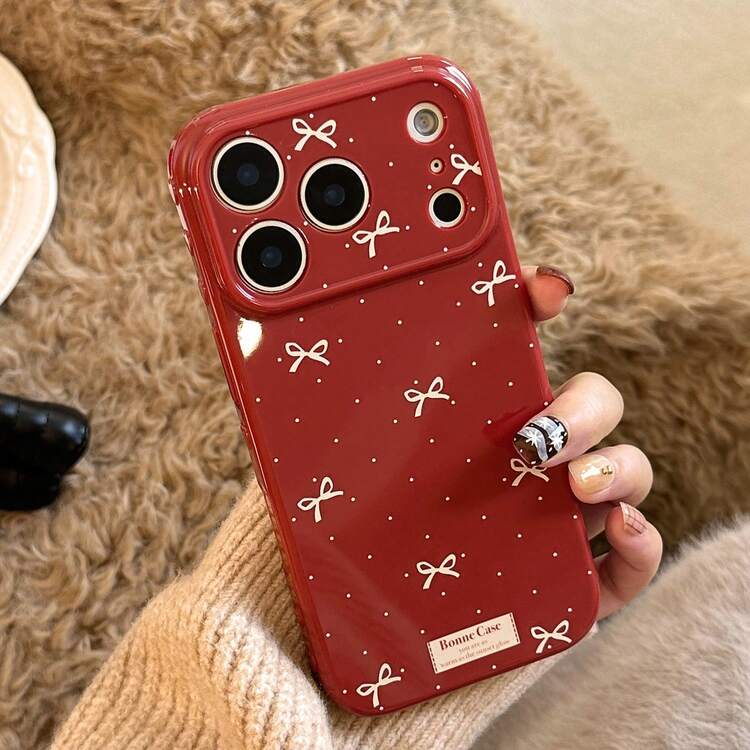 Kavenfort 枫糖红杏点极简蝴蝶结手机壳，兼容苹果 17 英寸、16 英寸 Pro Max 和 15 英寸手机，防震，全包软壳，14 英寸手机壳 - 楓糖紅 - 查看 3