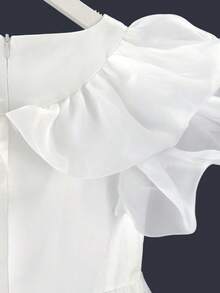 少女优雅刺绣蝴蝶结长袖薄纱长裙，公主裙，适合花童、生日派对、婚礼、舞会、毕业典礼、复活节等场合。 - 白色 - 查看 11