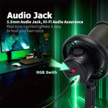 LMBGM V9 RGB 背光电容式麦克风，即插即用，USB 一键降噪，心形指向性，3.5mm 音频接口 - 清晰精准的音频采集，适用于电脑录音、直播、卡拉OK、游戏和电竞。 - 黑色 - 查看 3